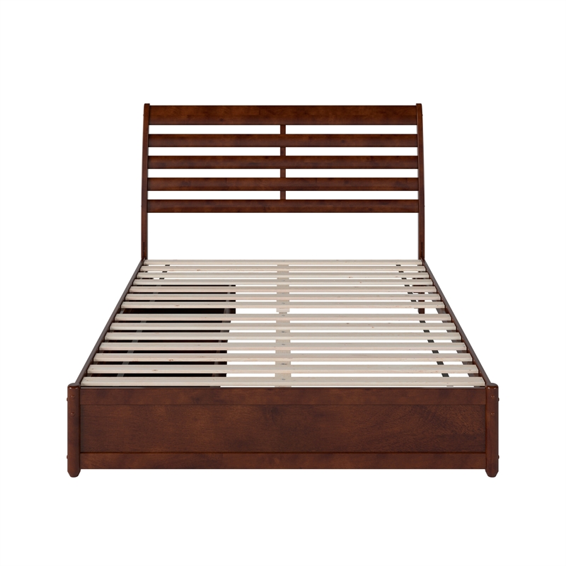 Emelie Queen Wood Platform Bed with Panel Footboard & Storage Drawers in Walnut