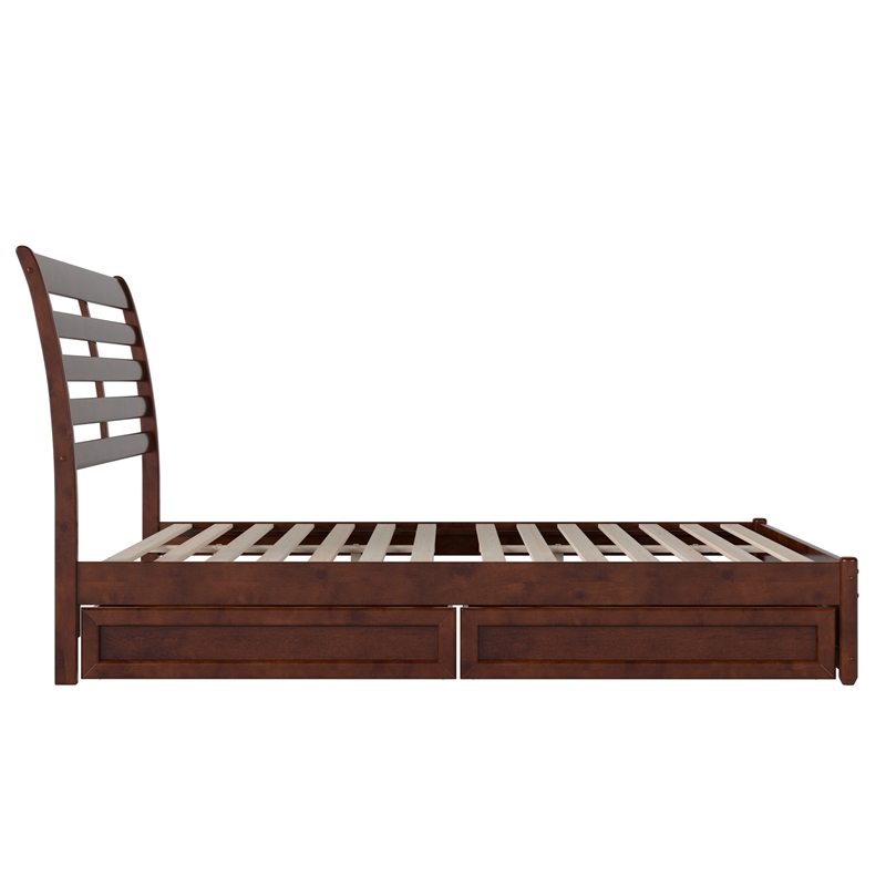 Emelie Queen Wood Platform Bed with Panel Footboard & Storage Drawers in Walnut