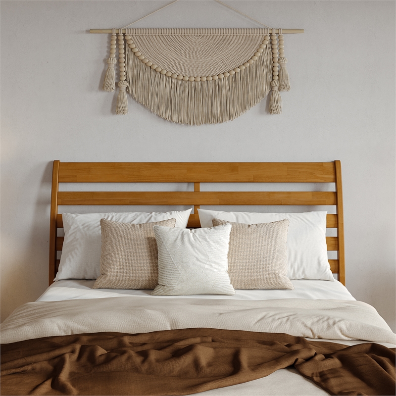 Emelie Queen Wood Platform Bed with Panel Footboard & Drawers in Light Toffee