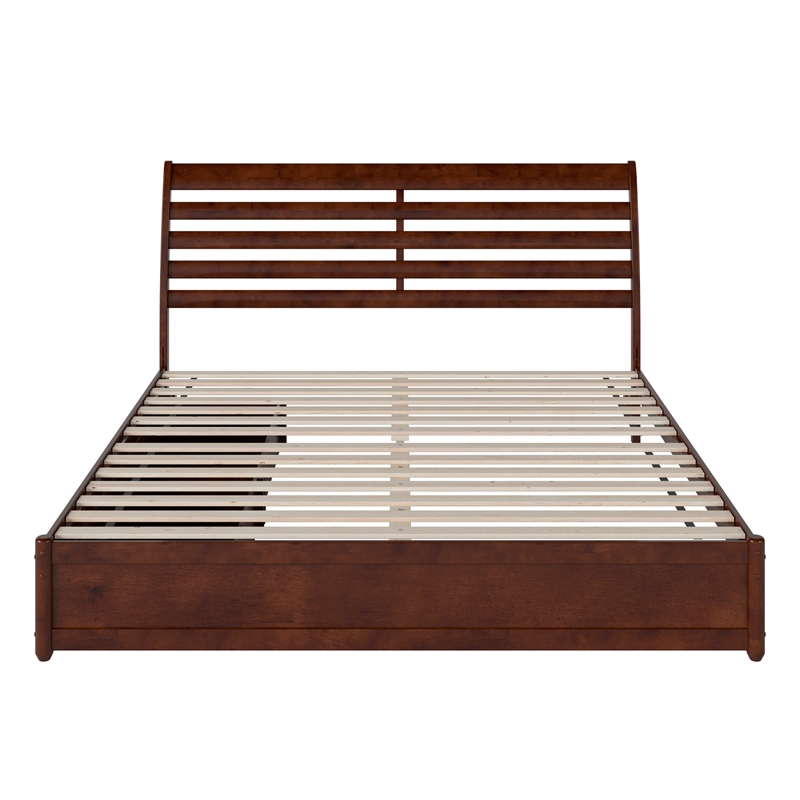 Emelie King Wood Platform Bed with Panel Footboard and Storage Drawers in Walnut