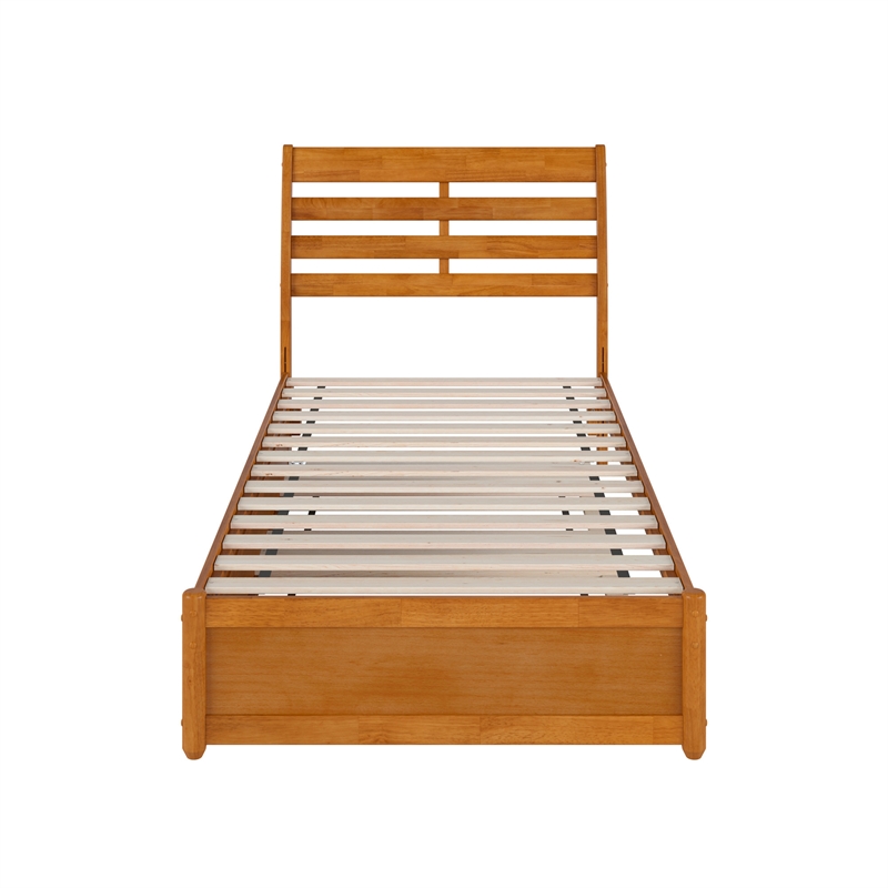 Emelie Twin XL Platform Bed with Panel Footboard & TXL Trundle in Light Toffee