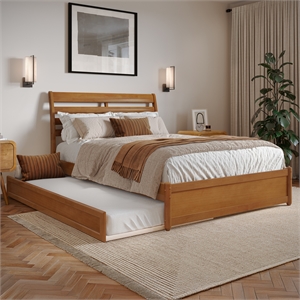 Emelie Full Platform Bed with Panel Footboard & Twin Trundle in Light Toffee