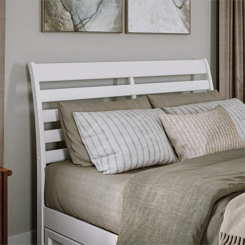 Emelie Queen Wood Platform Bed with Panel Footboard and Twin XL Trundle in White