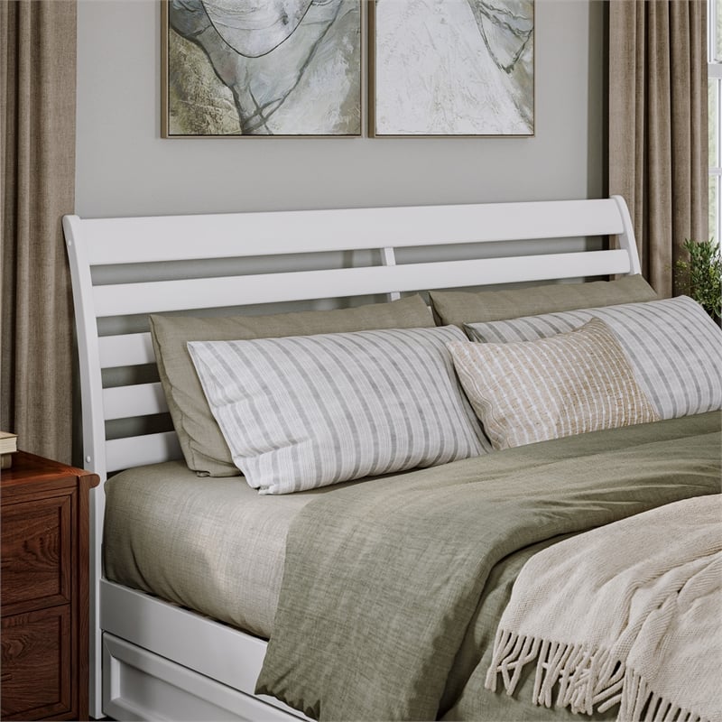 Emelie King Wood Platform Bed with Panel Footboard and Twin XL Trundle in White