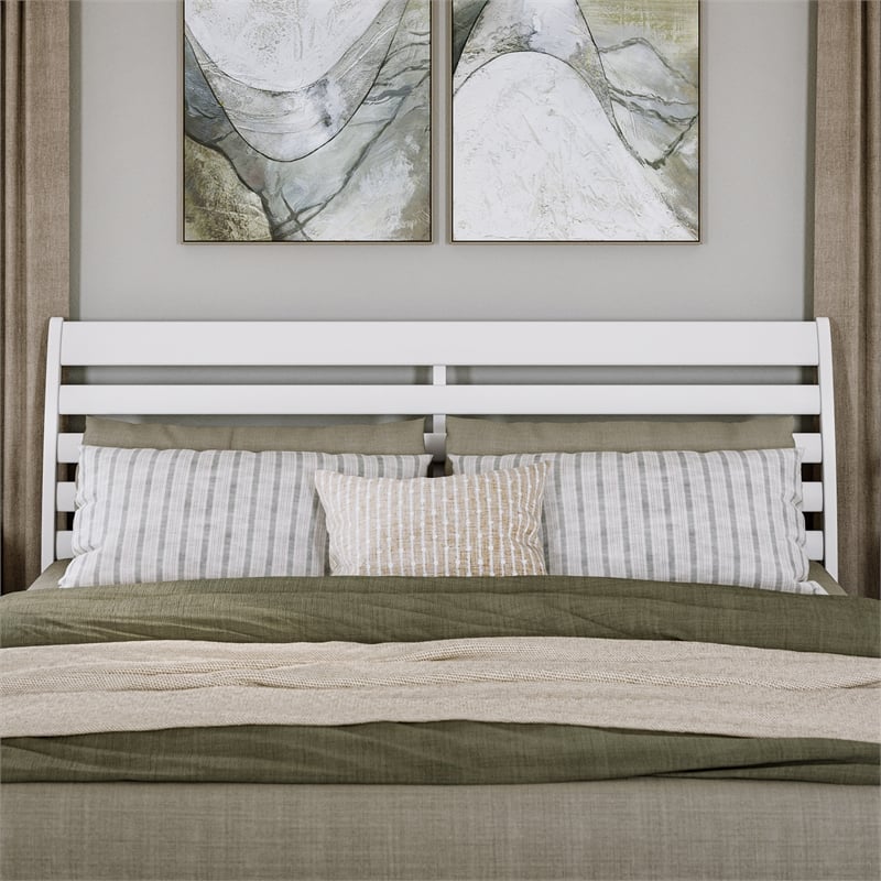 Emelie King Wood Platform Bed with Panel Footboard and Twin XL Trundle in White