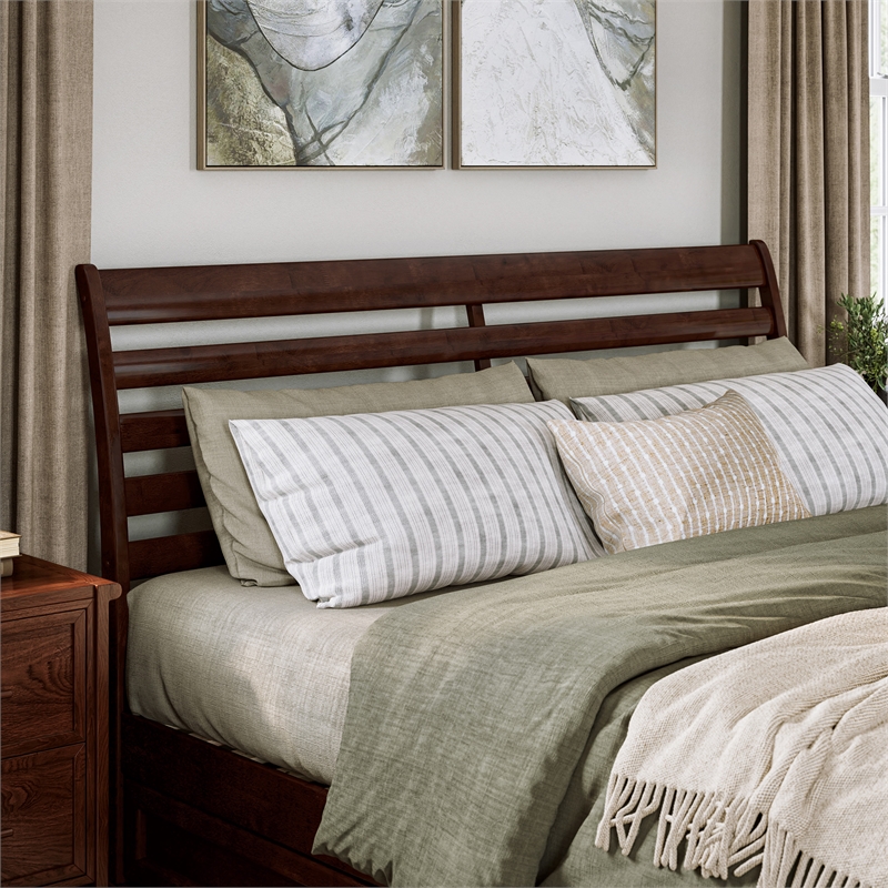 Emelie King Wood Platform Bed with Panel Footboard and Twin XL Trundle in Walnut