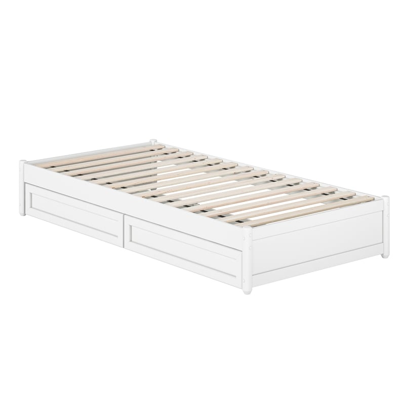 Barcelona Twin XL Solid Wood Panel Platform Bed with Storage Drawers in White