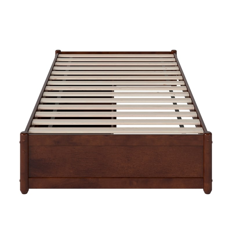 Barcelona Twin XL Solid Wood Panel Platform Bed with Storage Drawers in Walnut