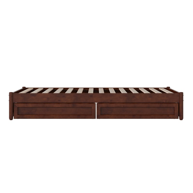 Barcelona Twin XL Solid Wood Panel Platform Bed with Storage Drawers in Walnut