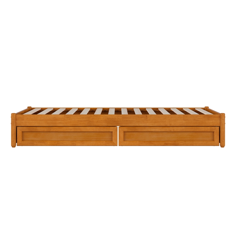 Barcelona Twin XL Panel Platform Bed with 2 Storage Drawers in Light Toffee