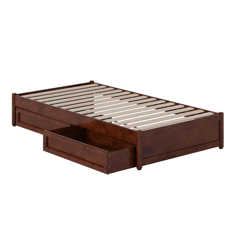 Barcelona Twin Panel Platform Bed with 2 Storage Drawers in Walnut