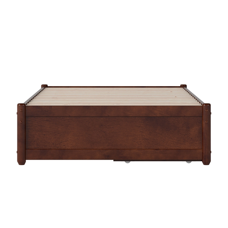 Barcelona Twin Panel Platform Bed with 2 Storage Drawers in Walnut