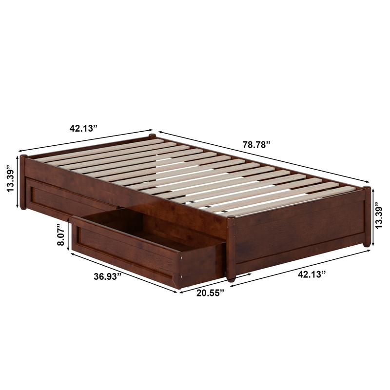 Barcelona Twin Panel Platform Bed with 2 Storage Drawers in Walnut