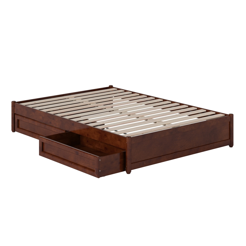 Barcelona Full Panel Platform Bed with 2 Storage Drawers in Walnut