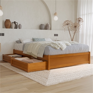 Barcelona Full Panel Platform Bed with 2 Storage Drawers in Light Toffee
