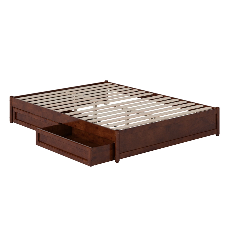 Barcelona Queen Panel Platform Bed with 2 Storage Drawers in Walnut
