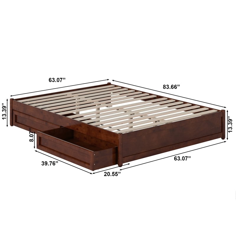 Barcelona Queen Panel Platform Bed with 2 Storage Drawers in Walnut