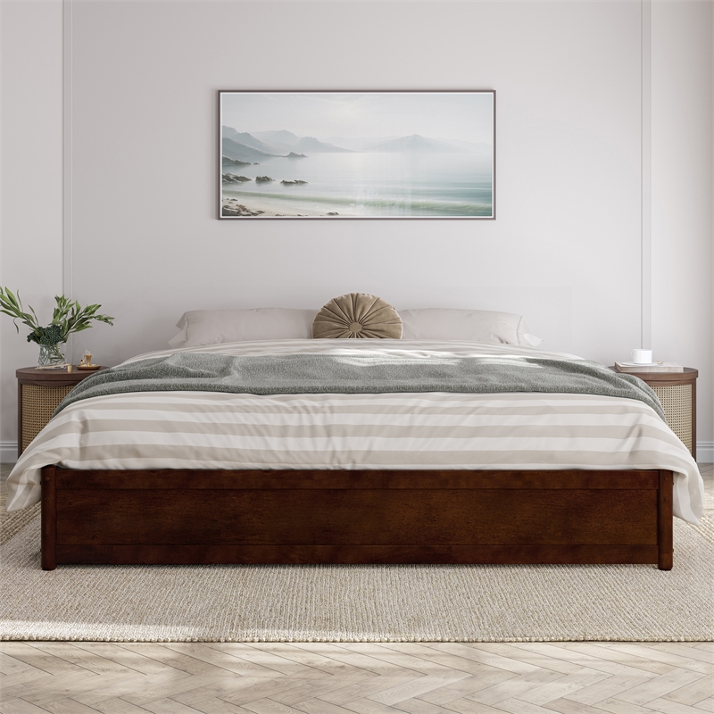 Barcelona King Panel Platform Bed with 2 Storage Drawers in Walnut
