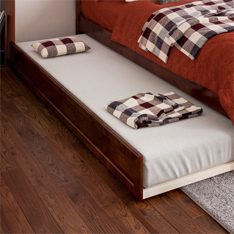 Barcelona Twin XL Solid Wood Panel Platform Bed with Twin XL Trundle in Walnut