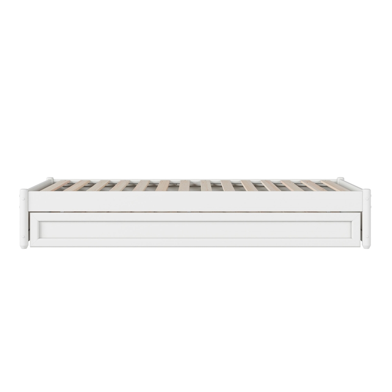 Barcelona Twin Solid Wood Panel Platform Bed with Twin Trundle in White