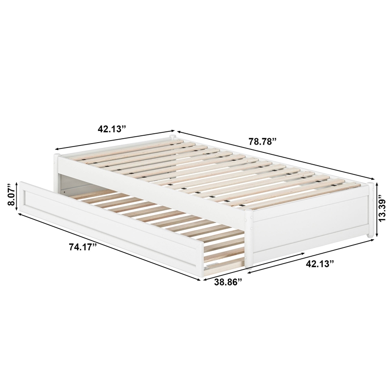 Barcelona Twin Solid Wood Panel Platform Bed with Twin Trundle in White