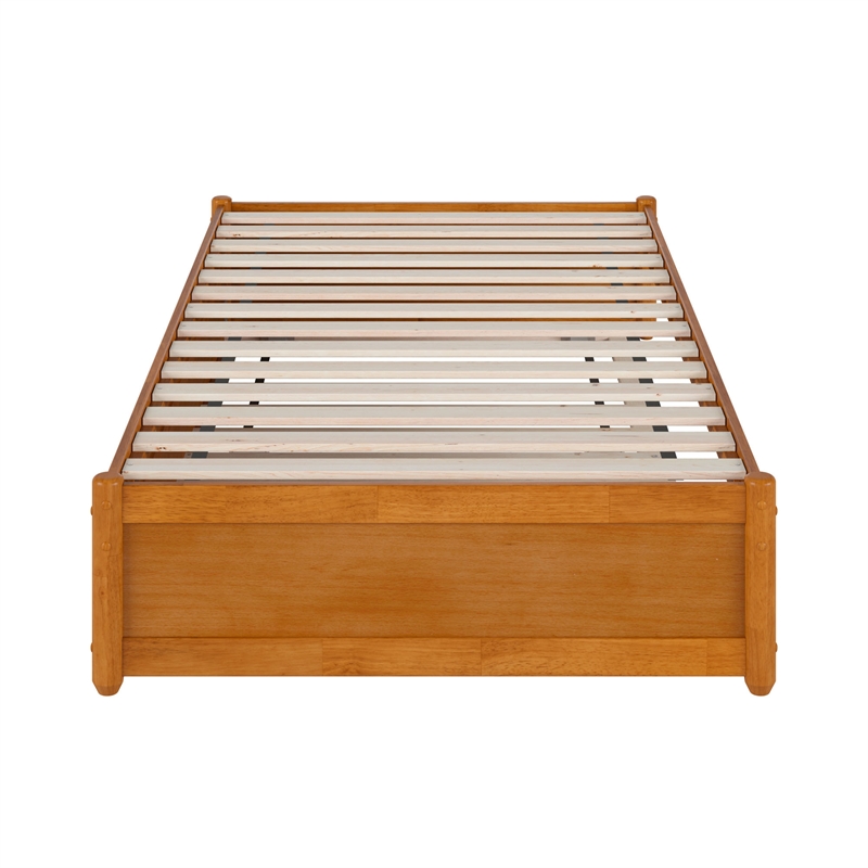 Barcelona Twin Solid Wood Panel Platform Bed with Twin Trundle in Light Toffee