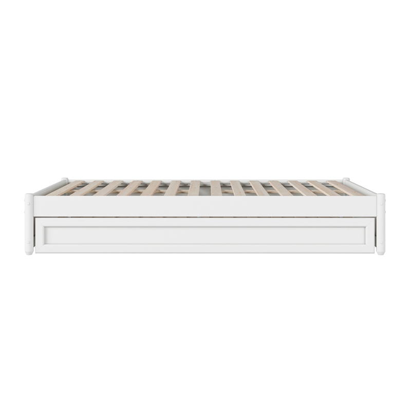 Barcelona Full Solid Wood Panel Platform Bed with Twin Trundle in White