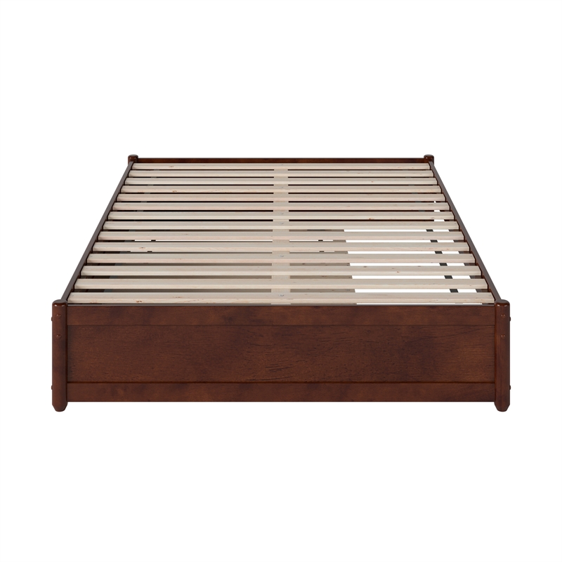 Barcelona Full Solid Wood Panel Platform Bed with Twin Trundle in Walnut