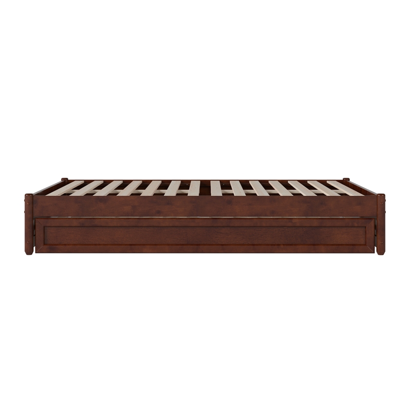 Barcelona Full Solid Wood Panel Platform Bed with Twin Trundle in Walnut