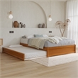 Barcelona Full Solid Wood Panel Platform Bed with Twin Trundle in Light Toffee