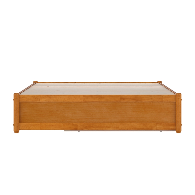 Barcelona Full Solid Wood Panel Platform Bed with Twin Trundle in Light Toffee