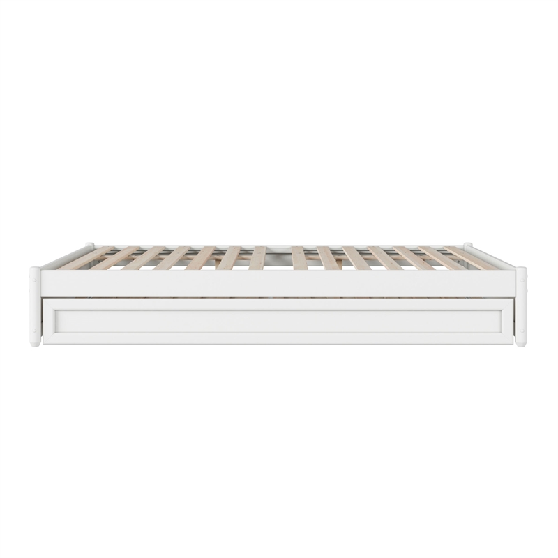 Barcelona Queen Solid Wood Panel Platform Bed with Twin XL Trundle in White