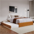 Barcelona Queen Wood Panel Platform Bed with Twin XL Trundle in Light Toffee