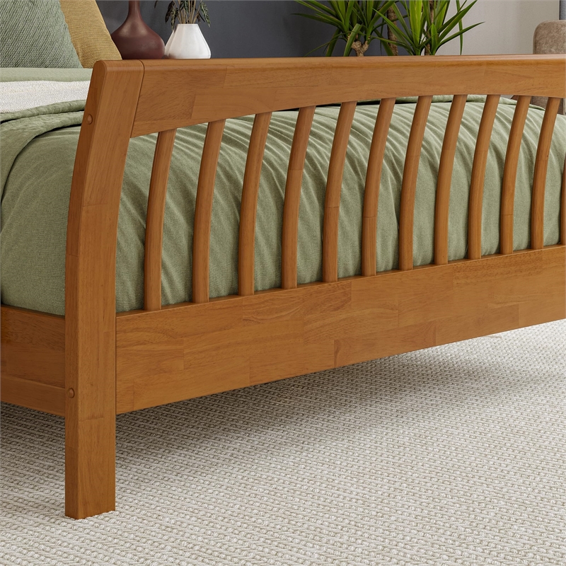 Orleans Queen Wood Low Profile Platform Bed w Matching Footboard in Light Toffee