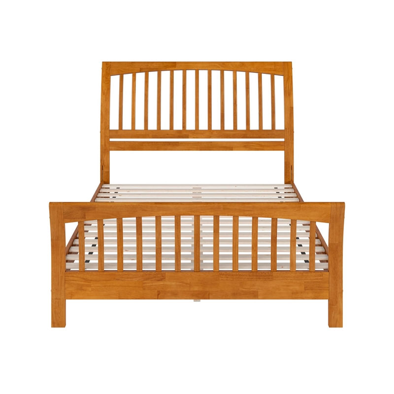 Orleans Queen Wood Low Profile Platform Bed w Matching Footboard in Light Toffee