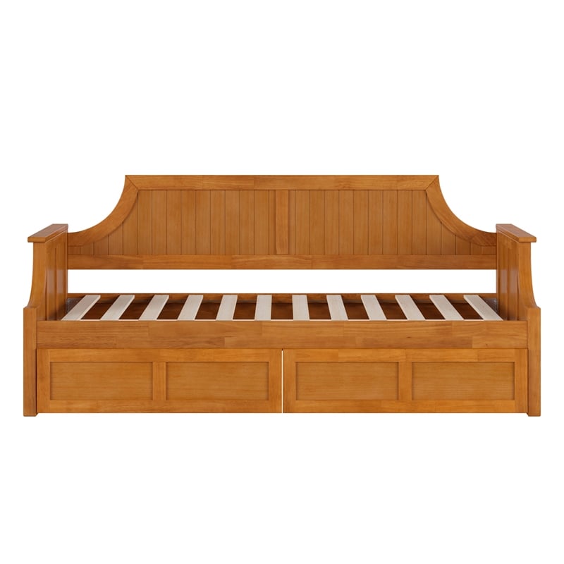 AFI Cambridge Mid-Century Wood Twin Daybed with Set of 2 Drawers in Light Toffee