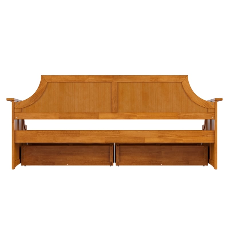 AFI Cambridge Mid-Century Wood Twin Daybed with Set of 2 Drawers in Light Toffee