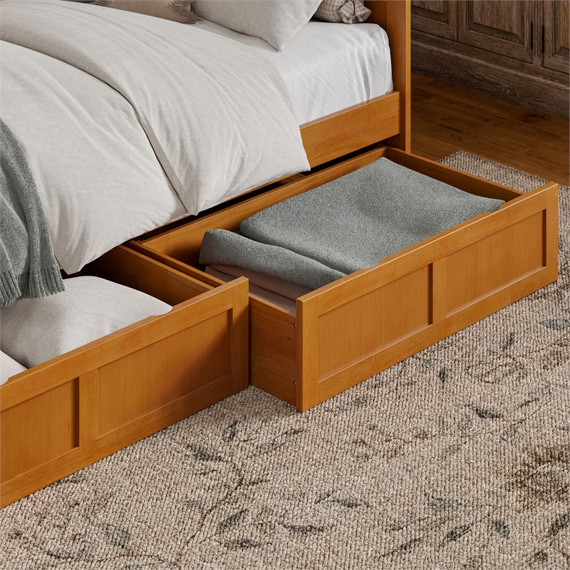 AFI Nantucket Mid-Century Wood Twin Daybed with Set of 2 Drawers in Light Toffee