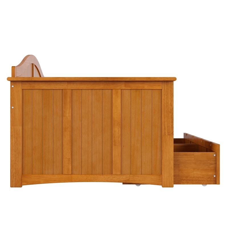 AFI Nantucket Mid-Century Wood Twin Daybed with Set of 2 Drawers in Light Toffee
