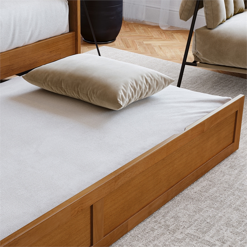 AFI Acadia Mid-Century Solid Wood Daybed with Twin Trundle in Light Toffee