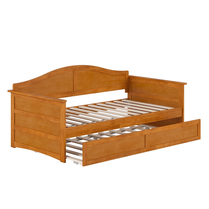 AFI Acadia Mid-Century Solid Wood Daybed with Twin Trundle in Light Toffee