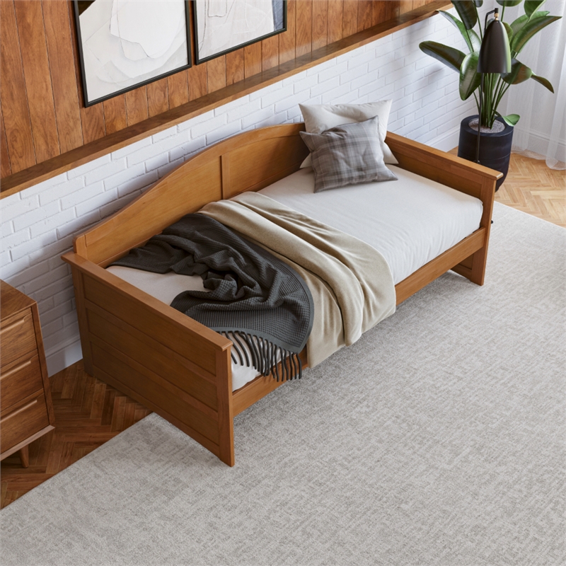 AFI Acadia Mid-Century Solid Wood Twin Daybed with Back Board in Light Toffee