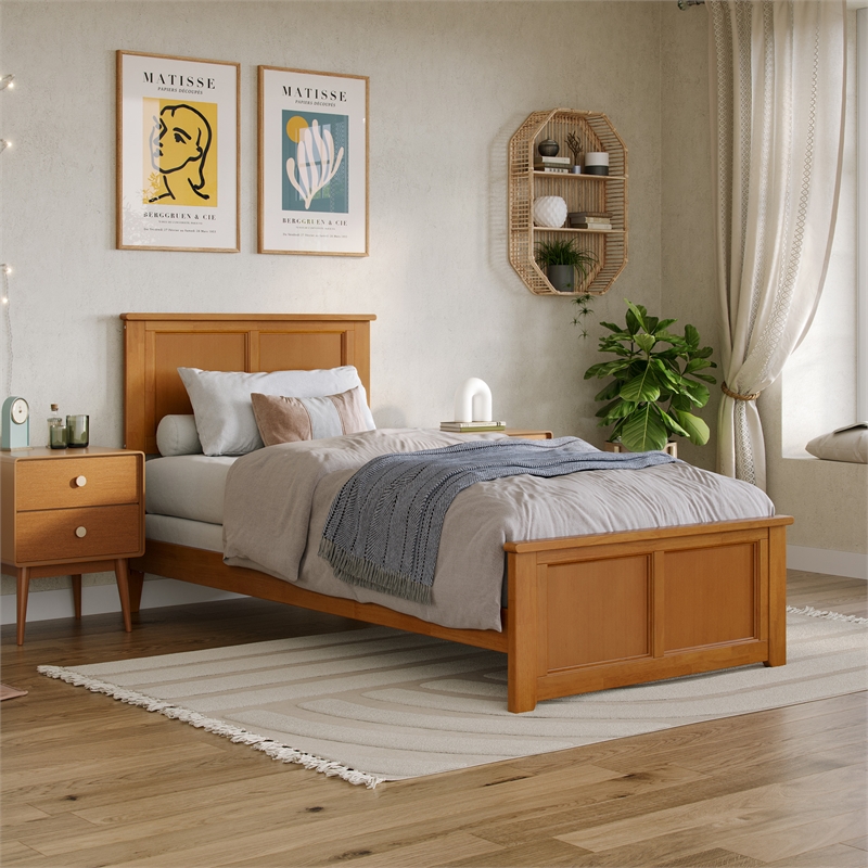 Madison Twin XL Wood Foundation Bed with Matching Footboard in Light Toffee