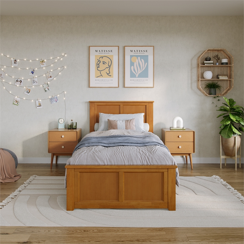 Madison Twin XL Wood Foundation Bed with Matching Footboard in Light Toffee