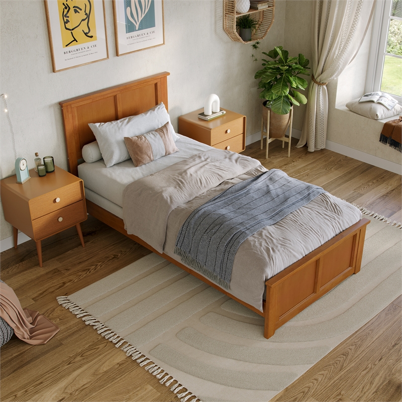 Madison Twin XL Wood Foundation Bed with Matching Footboard in Light Toffee