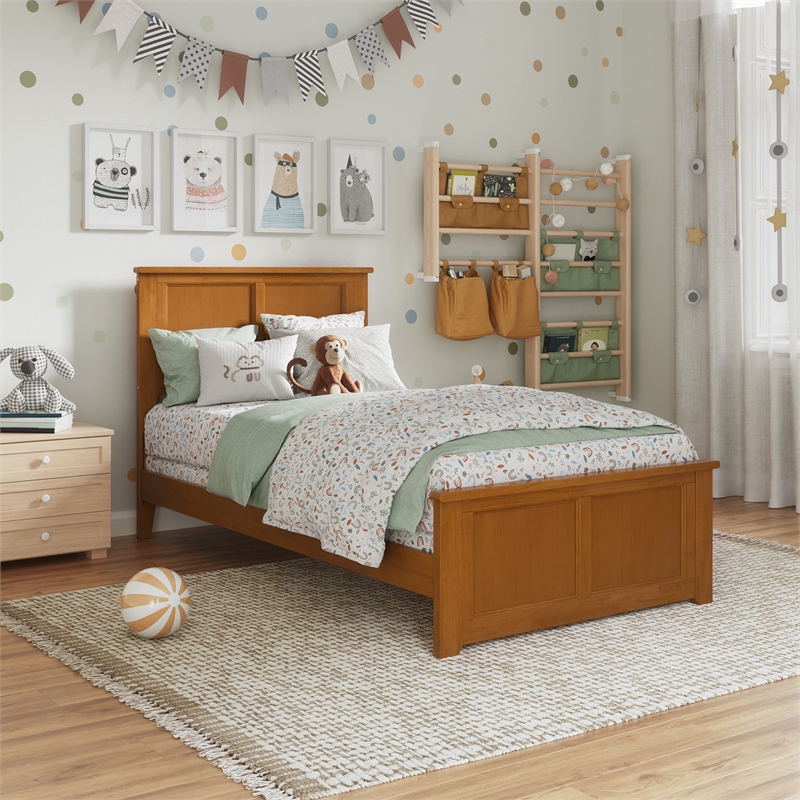 Madison Twin Wood Foundation Bed with Matching Footboard in Light Toffee