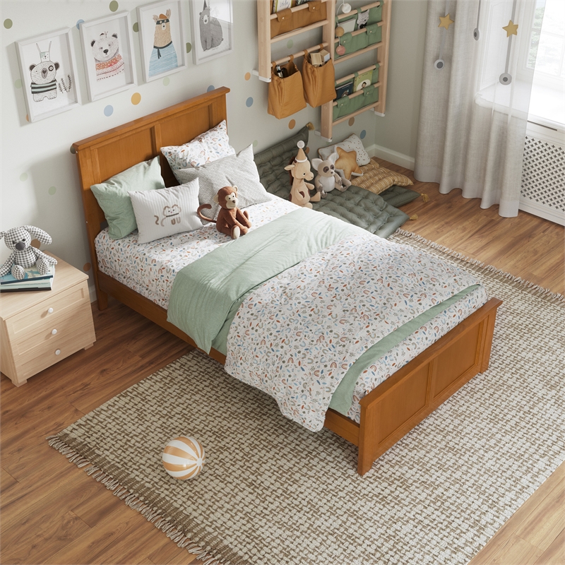 Madison Twin Wood Foundation Bed with Matching Footboard in Light Toffee