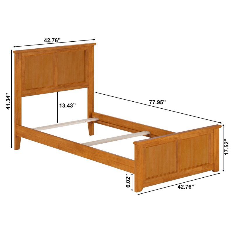 Madison Twin Wood Foundation Bed with Matching Footboard in Light Toffee