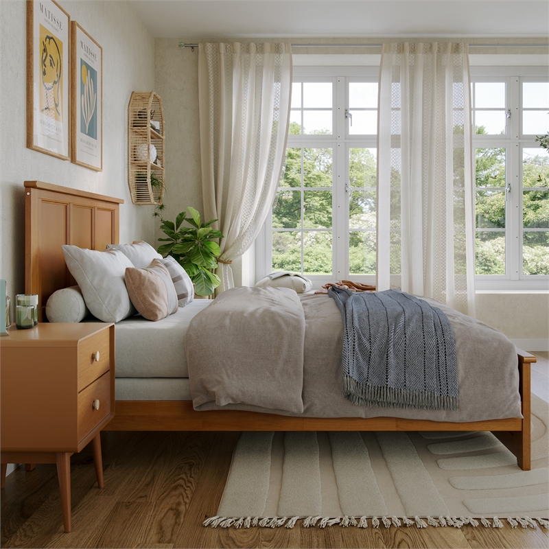 Madison Full Wood Foundation Bed with Matching Footboard in Light Toffee