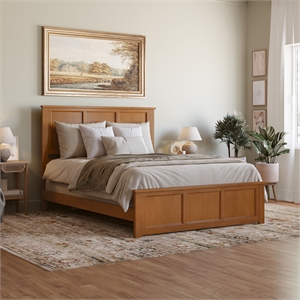 Madison Queen Wood Foundation Bed with Matching Footboard in Light Toffee